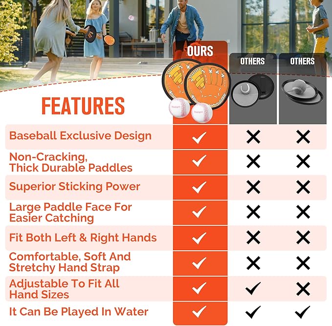Toss and Catch Ball Game, Kids Toddler Baseball Glove & Catch Ball Toys, Kids Outdoor Games for Family, Toys for Beach Pool Yard Outside, Birthday Gift for Ages 3 4 5 6 7 8-12 (Brown 2 Pack)