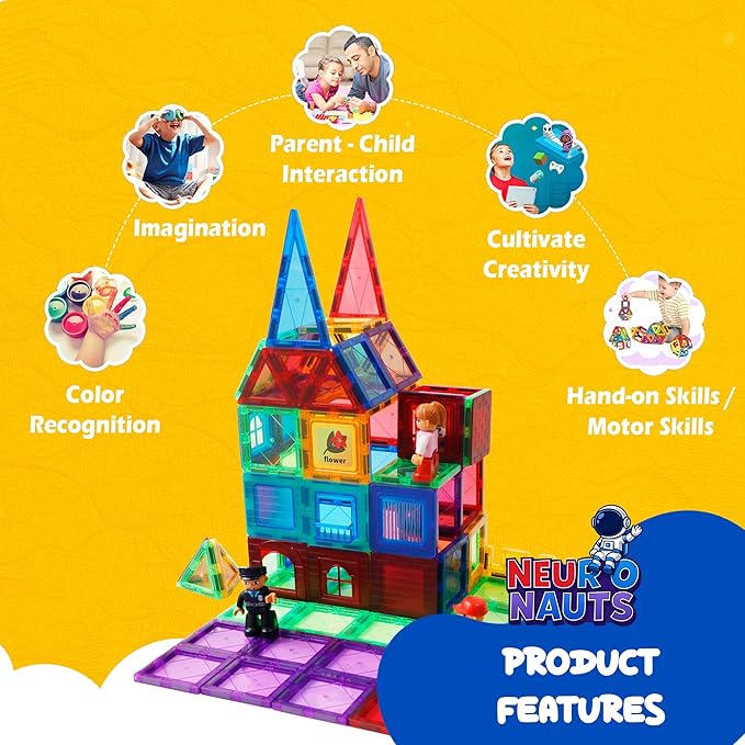 Magnetic Tiles for Kids | STEM Learning Building Set | Montessori Magnetic Blocks | Creative Educational Tiles | Safe Durable | Gift for Boys Girls Ages 3+