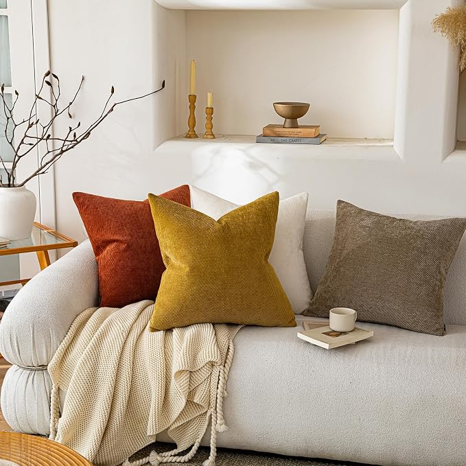 a moment Fall Decorative Throw Pillow Covers Pack of 2,26x26 Inch Rust | Twill Chenille Cushion Covers for Sofa Living Room Couch Bed