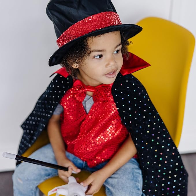 Melissa & Doug Magician Costume Role Play Set - Includes Hat, Cape, Wand, Magic Tricks