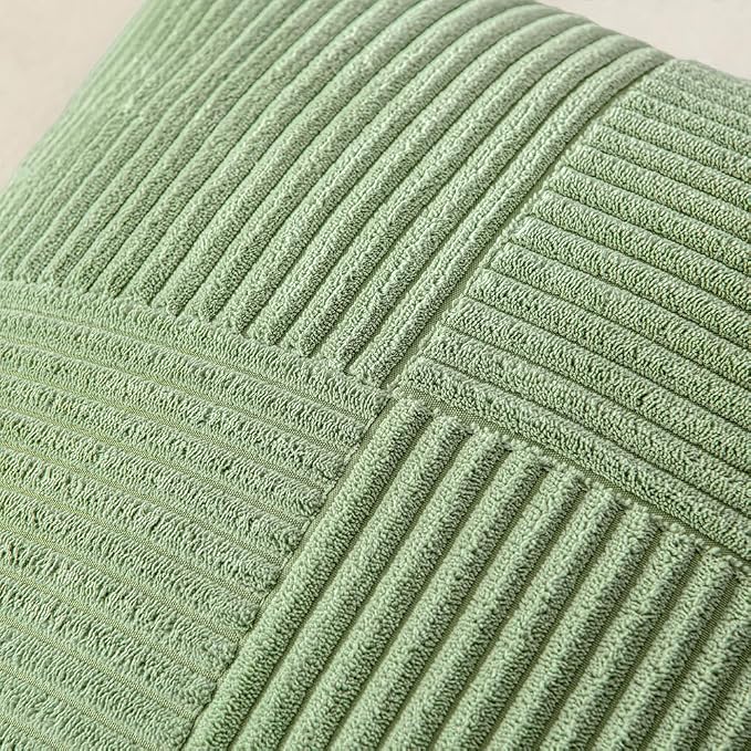 MIULEE Sage Green Decorative Throw Pillow Covers for Couch 18x18 Inch | 2 Pack, Boho Farmhouse Pillow Covers, Soft Cross Corduroy Patchwork Textured Cushion Cases For Bed Sofa