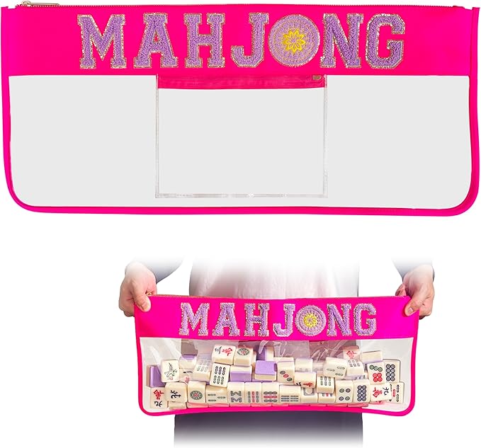Mahjong Bag – Empty Mahjong Tiles Bag with Zipper, Travel Carrying Bag for Mahjong Tiles & Accessories（Pink）