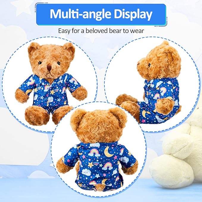 2 Pcs PJ's Bear Clothes Outfit, Fit Most 12-16 Inch Bears Stuffed Clothes Pajamas Plushy for Stuffed , Pre Kindergarten Toys(Blue,Pajamas)