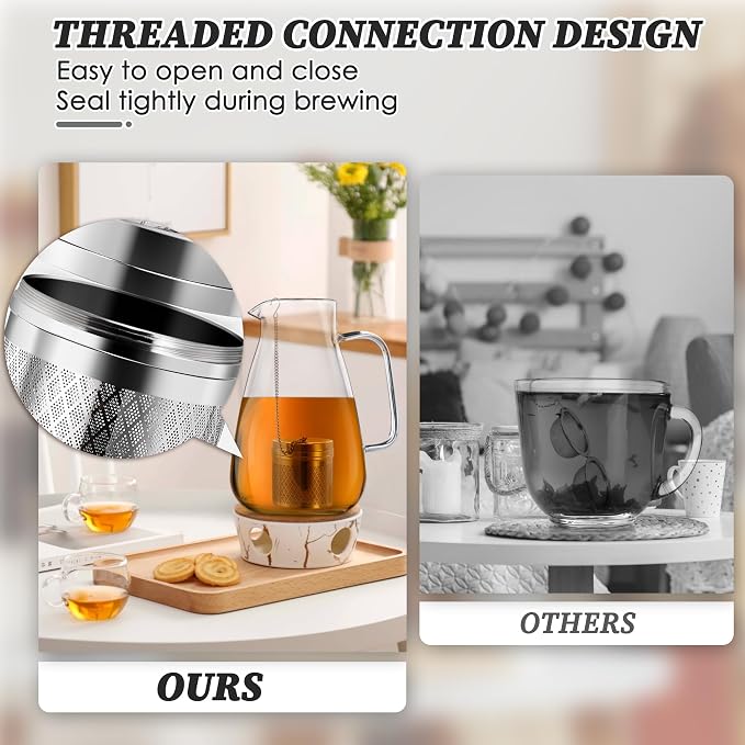 Yoassi Tea Infusers for Loose Tea, 2 Pack Extra Fine Mesh Tea Strainers, 18/8 Stainless Steel Loose Leaf Tea Steeper Tea Diffusers with Extended Chain Hook and Drip Tray
