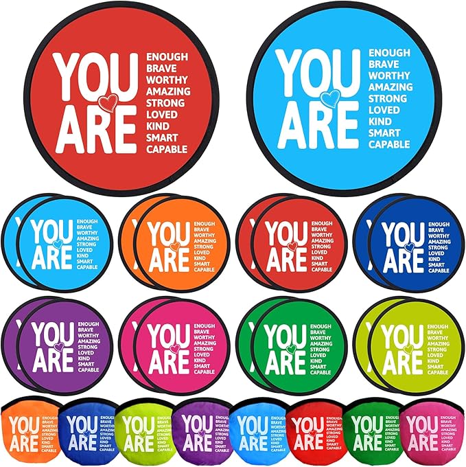 Fancy Land End of Year Gifts Foldable Flying Disc Fans with Bags Inspirational Hand Fan Motivational Flying Disc for Students Graduation Outdoor Summer Game Activities Party Supplies 16Pcs