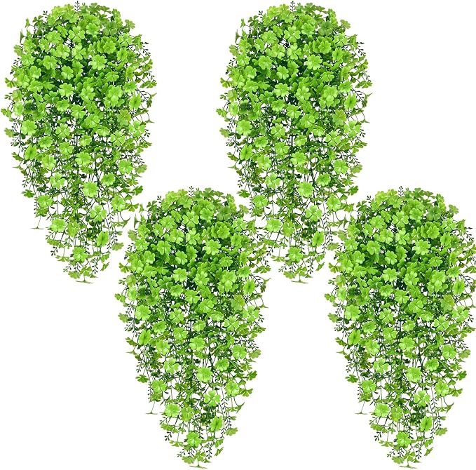 Waipfaru Artificial Hanging Plants, 4Pcs Faux Ivy Four-Leaf Clover | Vines Greenery for Wall Home Bedroom Living Room Aesthetic Kitchen Office Aesthetic Kitchen Indoor Outdoor Decor