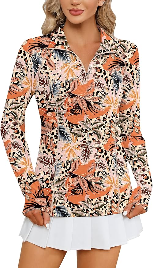 LOMON Women Long Sleeve Shirts Sun Protection 1/4 Zip Summer Quick Dry Hiking Shirts Quarter Zip Pullover for Women