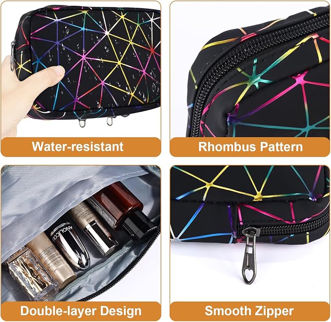 Likesing Period Bag for Girls Womens, Leather Sanitary Napkin Storage Bag, Portable Menstrual Pad Bag Period Pads Pouch, Small Make Up Bags(Colorful Black)
