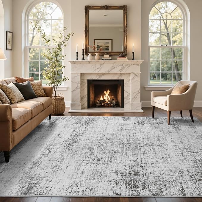 8x10 Ft Large Area Rugs for Living Room, Soft Non-Slip Washable Rugs Modern Abstract Pattern Carpet for Bedroom Indoor Floor Nursery Home Decor (Grey)