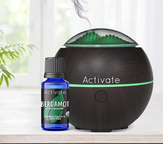 Activate Bergamot Organic Essential Oil, USDA Certified Organic, 100% Pure & Undiluted, Cold Pressed Citrus Bergamia Oil for Aromatherapy, Diffuser, Massage, DIY Skin Care, 10mL