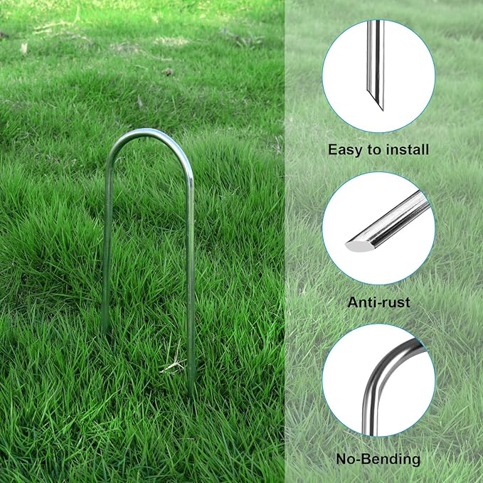 12inch Trampolines Wind Stakes Heavy Duty U Type Sharp Ends Safety Ground Anchor Galvanized Steel for Soccer Goals, Camping Tents and Huge Garden Decoration (u Stakes 6pcs)