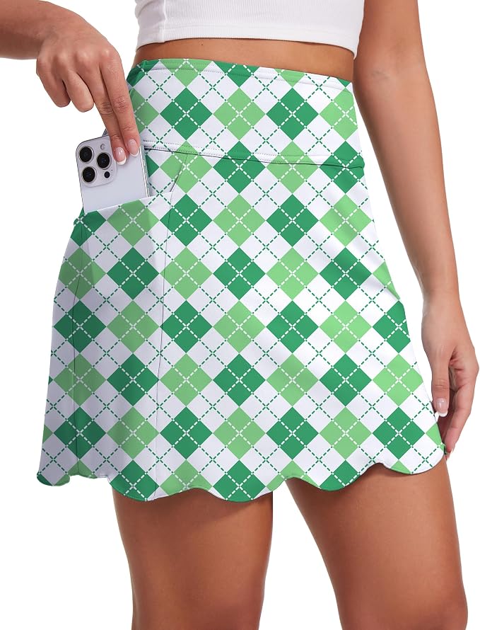 Skorts for Woman with Pockets 16" Golf Athletic Skirts Scalloped Hem Tennis Skirt Dressy Casual