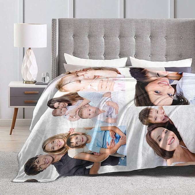 QETXVI Custom Blanket with Photos Text Customized Blanket Personalized Flannel Throw Blankets for Adult Kid Birthday Christmas Halloween Fathers Mothers Valentines Gift - 50"x 60"