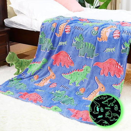 Dinosaur Blanket Gifts for Boys - Dinosaur Toys for 2 3 4 5 6 7 8 9 10 Year Old Boys Girls - Glow in The Dark Dino Toddlers Throw Blanket for Bed Couch Decor Birthday Christmas 50"X 60"