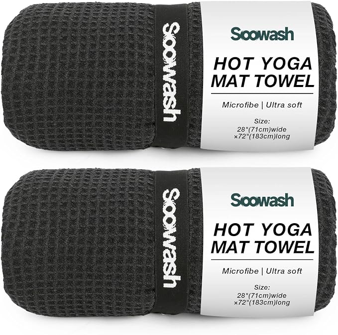 Hot Yoga Towel,Microfiber Yoga Mat Towels Non Slip for Hot Yoga Absorbent Microfiber Sweat Anti-Slip,Bikram,Pilates,Exercise,Fitness 28 inch X 72 inch Black 2 Pack