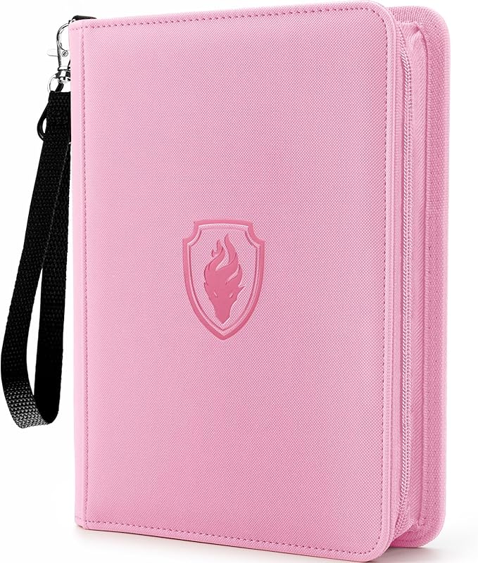 Fabmaker Premium 4 Pocket Zip Card Binder, Trading Card Binder for 320 Cards, Portable PU Card Collection Binder, Collector Card Album Folder for Game & Sports Cards (Pink)