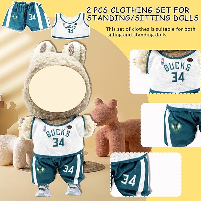 Doll Clothes for Labubu,Cute Outfit for 17cm Doll Clothe 2/3PCS Clothes and Hats Stylish Dolls Clothe for 17 cm Labubu,Casual Style Costumes for Labubu Dolls (Jersey Set)