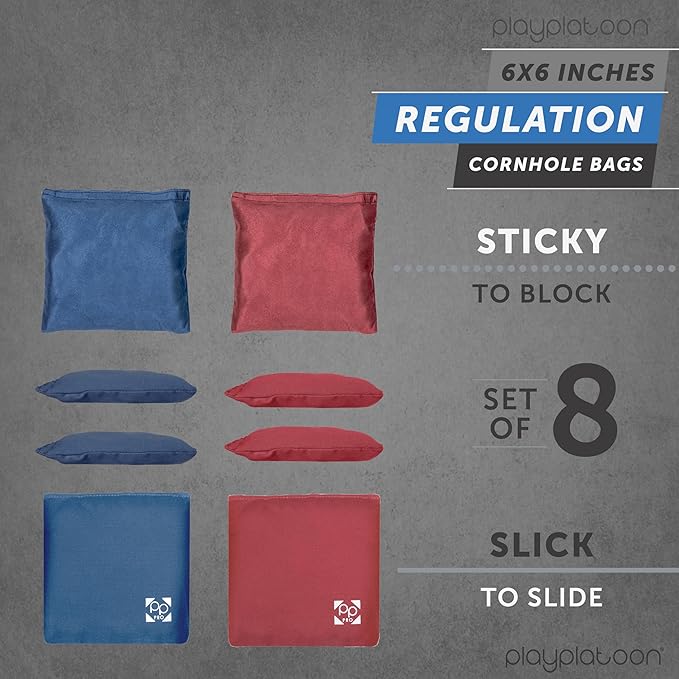 Professional Cornhole Bags - Set of 8 Regulation All Weather Double Sided - Sticky Side/Slick Side Bean Bags for Pro Corn Hole Game