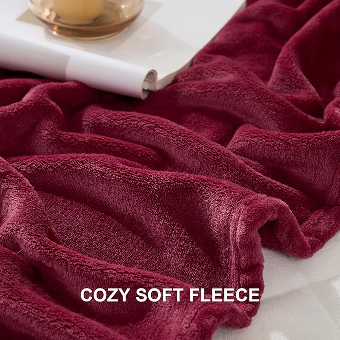 Hansleep King Burgundy Red Fleece Blanket, Soft Flannel Bed Blanket | Fuzzy Cozy Blanket 90x108 Inches, Multi-use for Bed, Sofa, Couch, Travel, Camping, All Season Warm Lightweight Cover