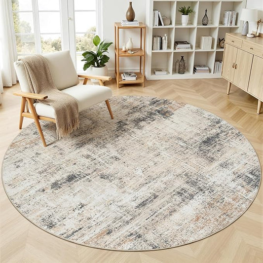 4ft Area Rug for Living Room, Abstract Washable Non-Slip Large Rugs, Gold | Soft Neutral Carpet for Bedroom, Dining Room, Home Office Nursery Indoor, Stain Resistant, Low Pile, Foldable Modern Rug