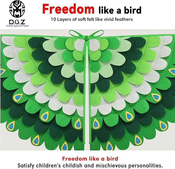 D.Q.Z Bird-Wings-Costume for Kids Dress Up, Felt Feathered Owl Parrot Chicken Animal Role Play Costume, Gift for Girl Boys