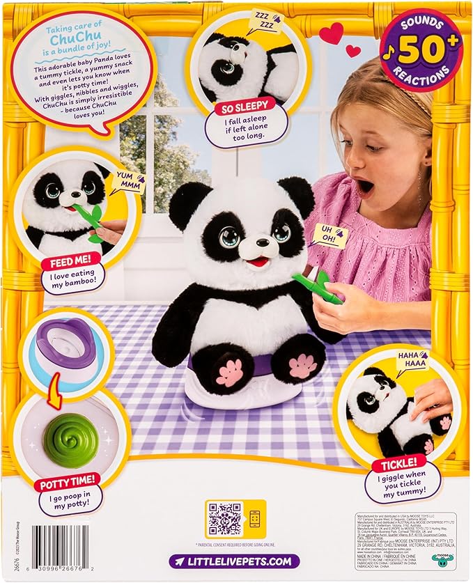 Little Live Pets My Baby Talking Panda ChuChu, Cuddly Panda Toy Plush with 50+ Sounds, Potty Dance, Kick, Feed, Kids Interactive Animal Toys Ages 4+