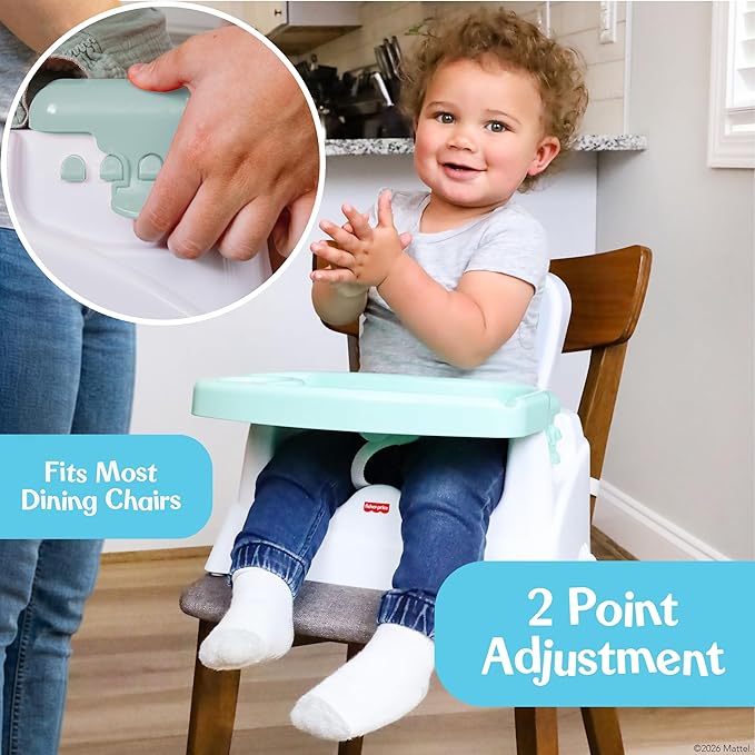 Fisher-Price™ Feeding Booster Seat for Toddlers, Adjustable Tray, Portable High Chair with Safety Straps, Folds for Travel, Ages 1+