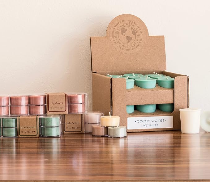 Eco Candle Co. Black Tea & Honey Tea Light Candles, 10-Pk, 9 Hr Burn Time | Scents Of Spicy Tea, Nutmeg, Honey, & Orange - Recyclable Plastic Cups, No Lead, Hand Poured, Midwest Soybeans, .6 oz. Each