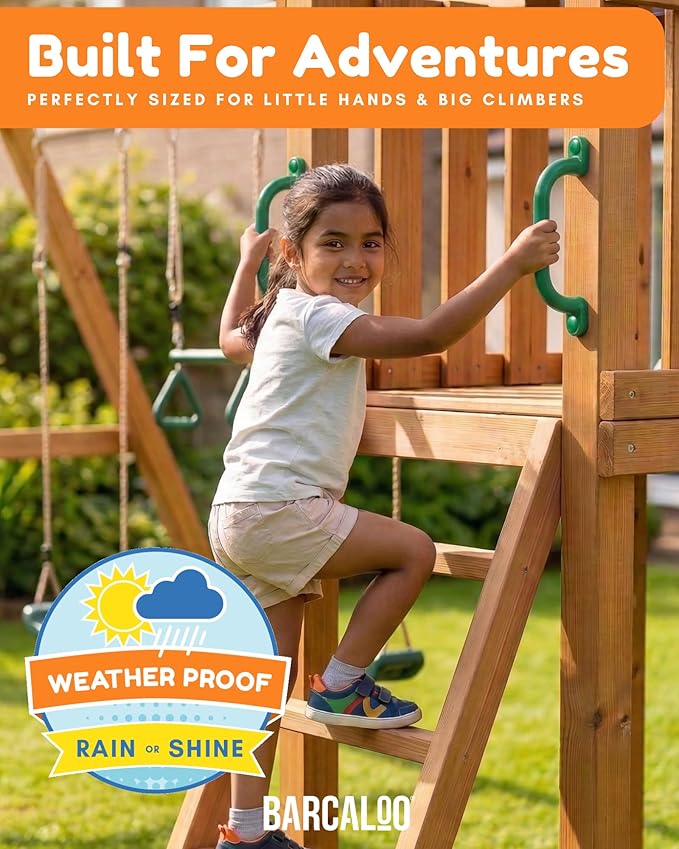 Playground Safety Handles - Outdoor Green Grab Handle Bars, Tree House Accessories, for Backyard Playset and Playground Equipment Replacement Safety Parts for Monkey Bars, Jungle Gym, and More