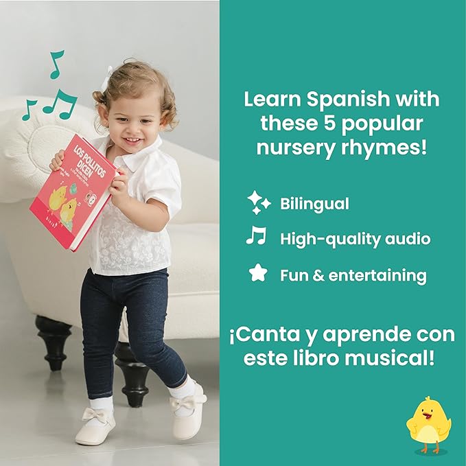Binibi Spanish Musical Book for Babies & Toddlers 1-3 Los Pollitos Dicen & Other Nursery Rhymes | Spanish Learning for Kids | Bilingual Children's Book | Libro en español para bebés