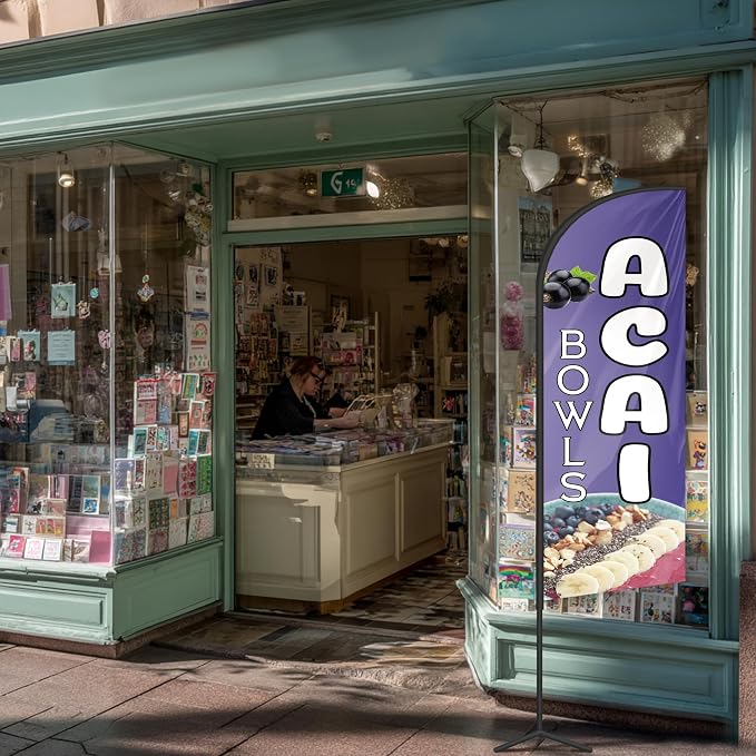 Acai Bowls Feather Flag for Storefronts Fairs,6 FT (Flagpole Not Included) | Business Advertising Flag