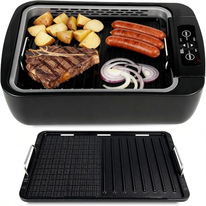 Indoor Smokeless Electric Grill, 1100W Korean BBQ Grill, LED Smart Display, Non-stick Removable Plate