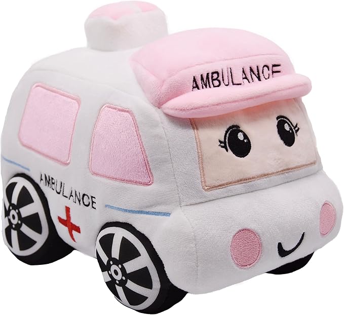 Soft Plush Ambulance Stuffed Car Toy Super Cute White Truck Plushie Excellent Gifts for Kids or Birthday Party 10.6 Inches (Ambulance)