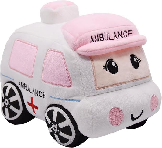 Soft Plush Ambulance Stuffed Car Toy Super Cute White Truck Plushie Excellent Gifts for Kids or Birthday Party 10.6 Inches (Ambulance)