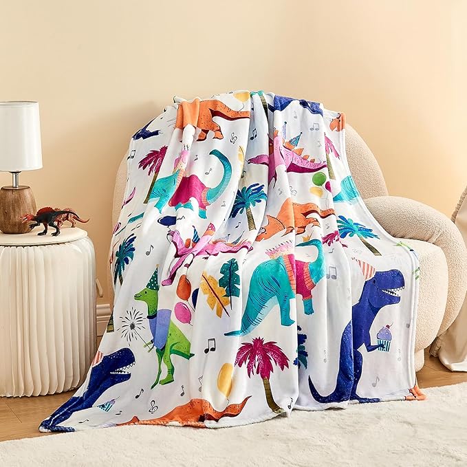 Wajade Toddler Fleece Dinosaur Blanket for Boys, Soft Throw Blanket with Dinosaur Print, Birthday Christmas Halloween Decor for Children, 50"x60"