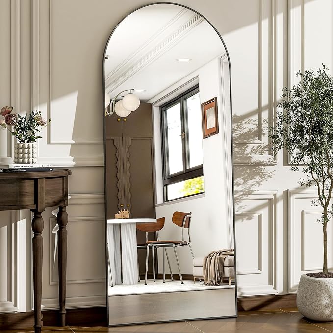 57" x 20" Arched Full Length Mirror - Wall Mounted/Floor Mirror Aluminum Alloy Frame Full Body Mirrors for Bathroom Living Room Bedroom and Entryway,Black