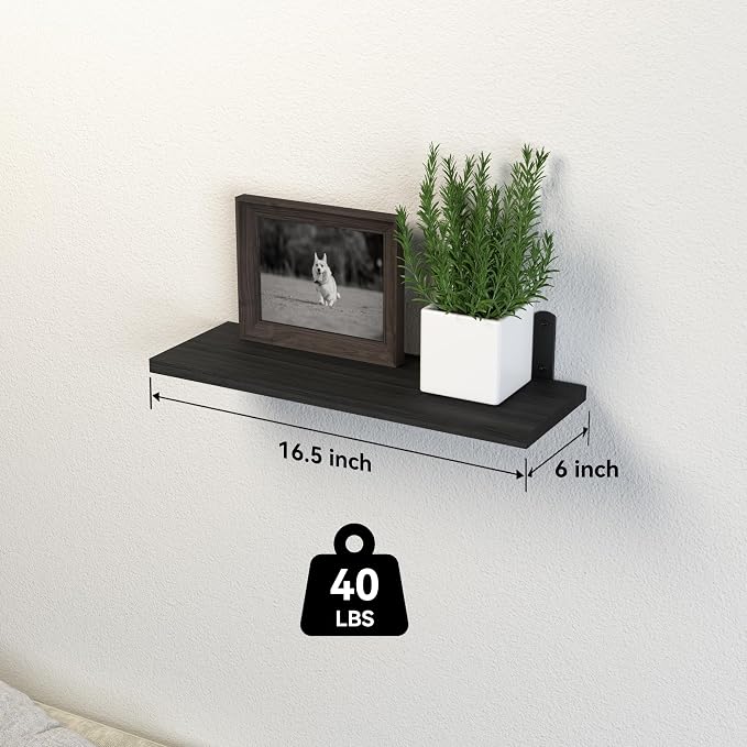 DOLLFIO Floating Shelves, 8 Sets Wooden Floating Shelves for Bedroom & Bathroom Wall Decor, Floating Book Shelf Living Room Black