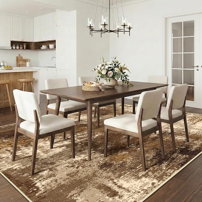 RELEANY Washable 8'x10' Abstract Area Rug for Living Room Brown Tan | carpet for bedroom, kitchen, office, hallway and entryway, printed pattern, non-slip, soft, stain-resistant, easy to clean