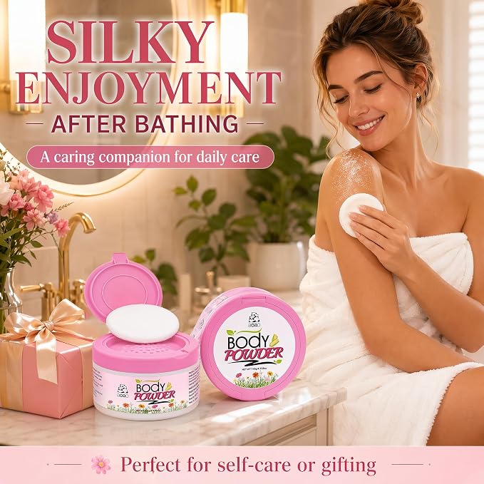 Women's Body Powder for Sweat, Help Reduce Post-Shower Dampness, Talc-Free Body Powder with Puff, Chamomile & Aloe for Soothing, Sweat Absorbs & Anti-Chafing for Sensitive Skin Daily Care, 140g/5oz