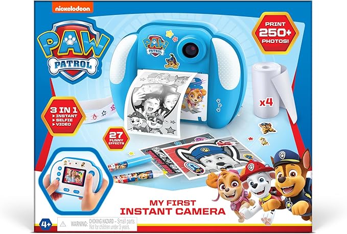 Paw Patrol™ My First Instant Camera; Photo, selfie, and video functions; Ink free printing; Frames and filters can be added digitally; Stickers and markers can be added after printing-Amazon Exclusive