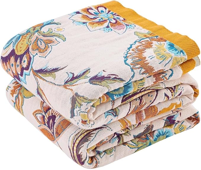 XIBLC Boho Throw Blanket for Bed, 100% Cotton Soft Rustic Quilt Fall Blanket, 90"x98" Floral Printed Farmhouse Decor Bed Blankets, All Season Rustic Reversible Bohemian Throw Quilt