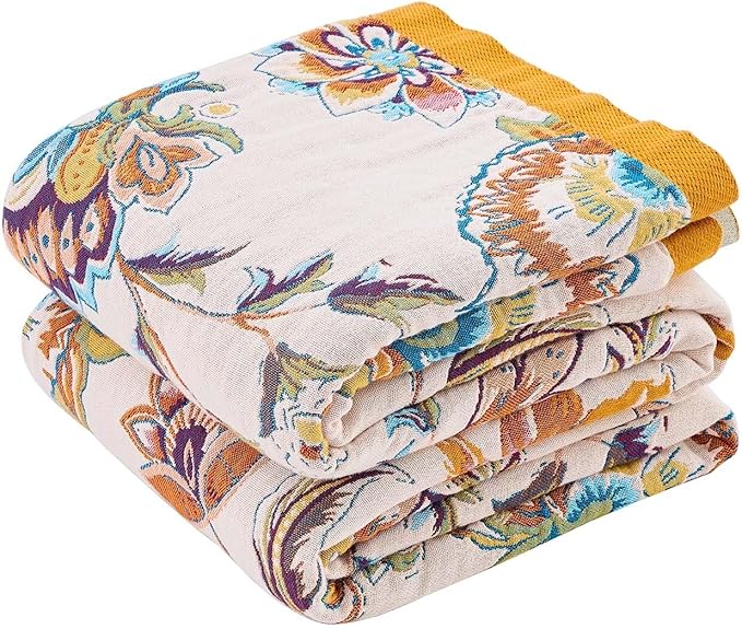 XIBLC Boho Throw Blanket for Bed, 100% Cotton Soft Rustic Quilt Fall Blanket, 60"x80" Floral Printed Farmhouse Decor Bed Blankets, All Season Rustic Reversible Bohemian Throw Quilt