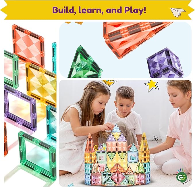 Magnetic Tiles – 70 PCS Crystal Fortress Castle, Magnetic Blocks, Montessori 3D STEM Building Blocks, Sensory for Kids Ages 3-9, Educational and Preschool Toys, Gift for Toddlers, Girls & Boy