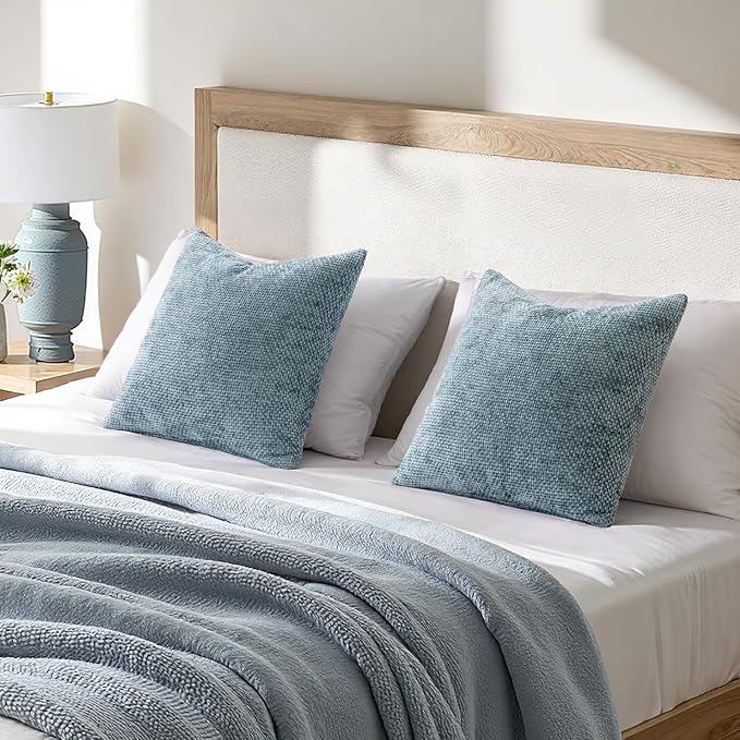 MIULEE Decorative Coastal Blue Euro Sham Pillow Covers 24x24 Inch 2 Pack | Modern Boho Accent, Soft Chenille Pillow Covers, Farmhouse Cushion Cases for Home Decor Bed Sofa Living Room