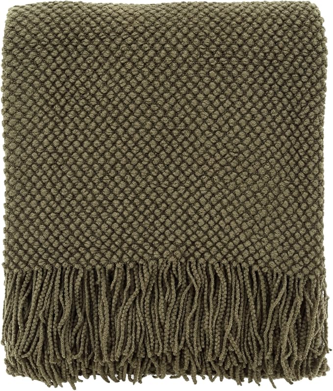 CREVENT Knitted Decorative Throw Blanket for Couch Sofa Chair Bed, Soft Breathable Lightweight for Spring Summer Fall (50''X60'' Green Dot)