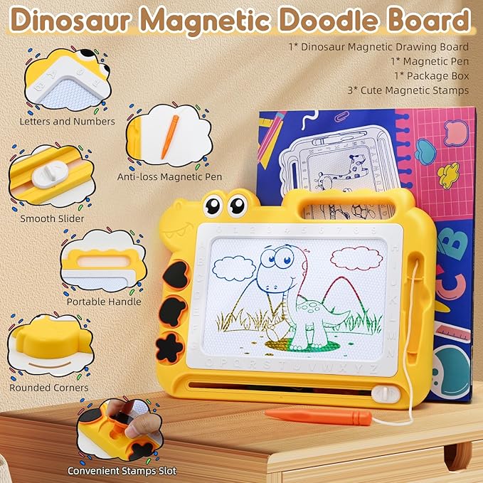 AiTuiTui Magnetic Drawing Board Toddler Toys Gift for 2 3 Year Old Girls Boys, Sketch Writing Doodle Pad Age 2-4 Travel Games, Educational Learning Kids Toys for Toddlers Birthday (Yellow)
