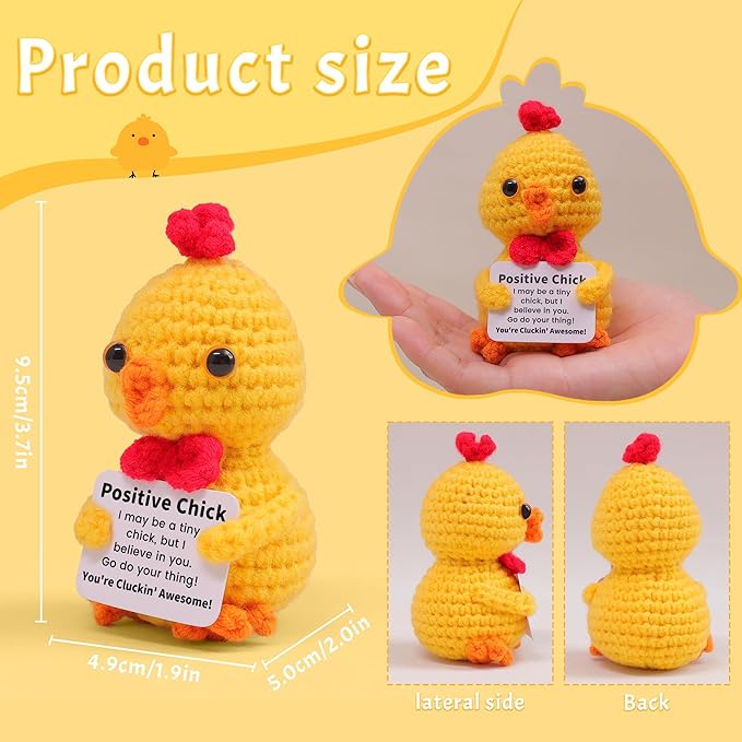 Mini Funny Positive Chick, Knitted Wool Chick Toy with Positive Card - Creative Cute Crochet Doll Emotional Support Cheer Up Keepsake Gift for Friends, Student, Christmas