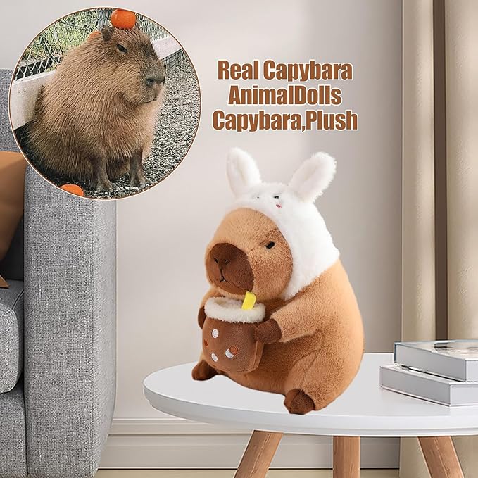 12" Capybara Plush Toy Pillow, Cute Bunny Capybara Stuffed Animal, Soft Plushies Doll for Girls Boys Kids, Kawaii Hugging Toy Birthday Decorations Gifts Toys