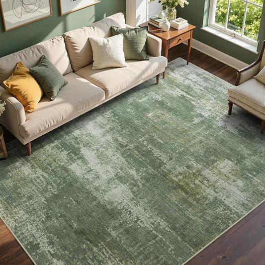6x9 Ft Large Area Rugs for Living Room, Soft Non-Slip Washable Rugs Modern Abstract Pattern Carpet for Bedroom Indoor Floor Nursery Home Decor (Green/White)