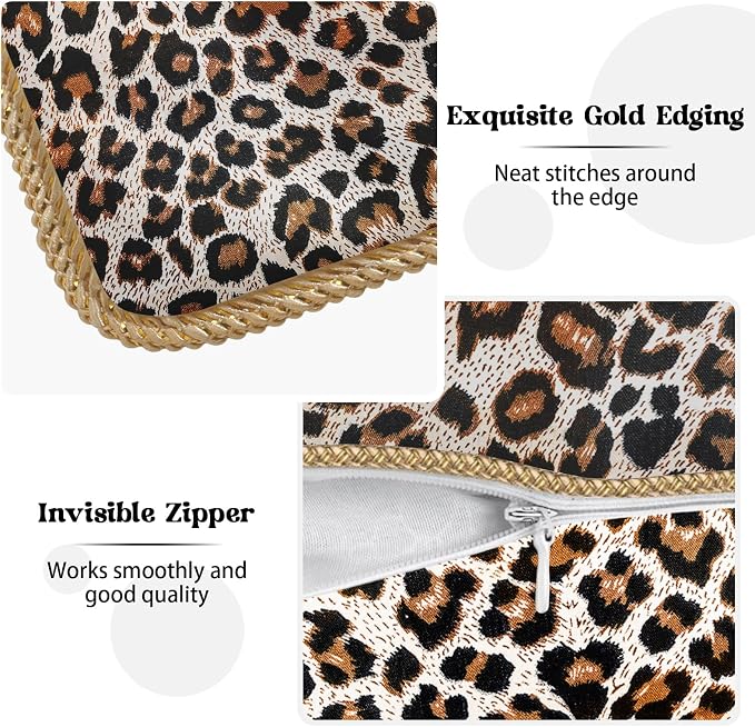 KSLIDS Leopard Print Faux Fur Soft Velvet Throw Pillow Covers Set of 2 Brown Black Cheetah Decorative Pillow Covers 20x20 Inch Animal Pillow Case for Sofa Couch Bedroom Farmhouse Home Decor